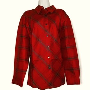 NWOT Coldwater Creek red plaid button down blouse top Womens Large
